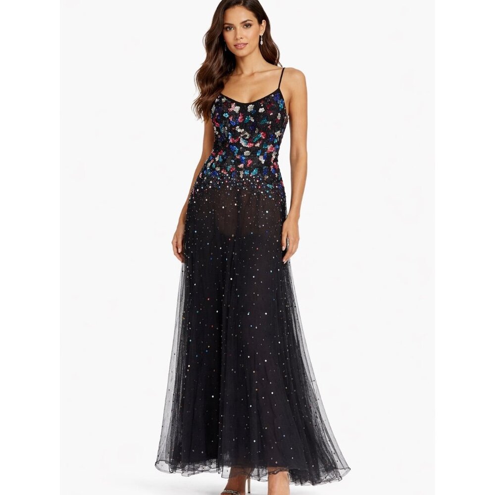 Elie Saab sequin embroidered tulle gown in black size 44